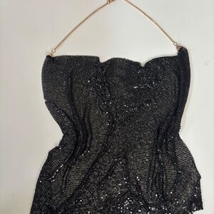 black rhinestone chain mail crop top size fits all adjustable